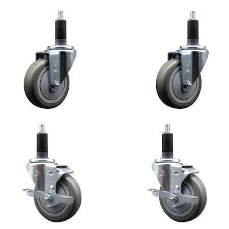 Service Caster 4'' SS Gray Poly Wheel Swivel 1-1/8'' Expanding Stem Caster Set 2 Brakes, 4PK SCC-SSEX20S414-PPUB-2-TLB-2-118